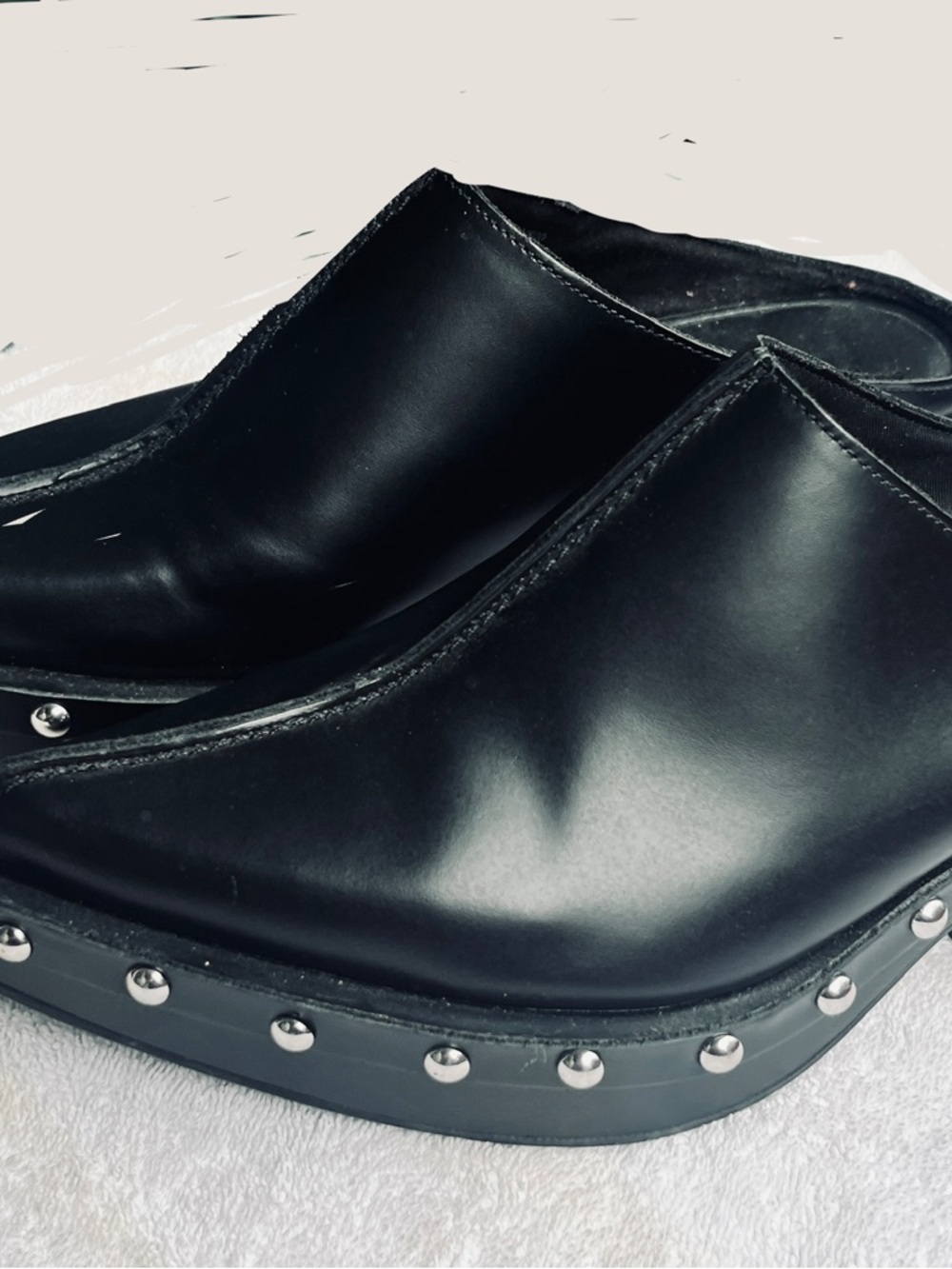 Zara Studded Black Leather Mule Clogs - Women - Picture 3 of 7
